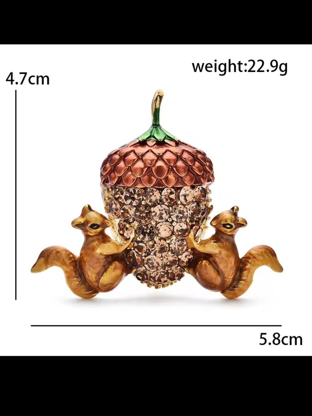 Cute Squirrel Brown Acorn Crystal Brooch - Picture 9 of 9